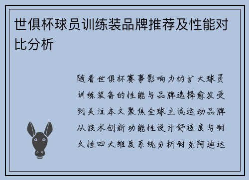 世俱杯球员训练装品牌推荐及性能对比分析